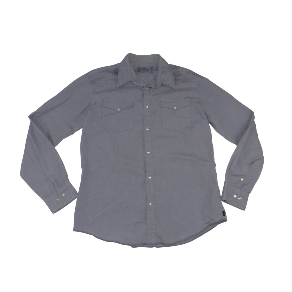 Hurley Mens Gray Purple Embroidered Long Sleeve Button Up Shirt Large 3736